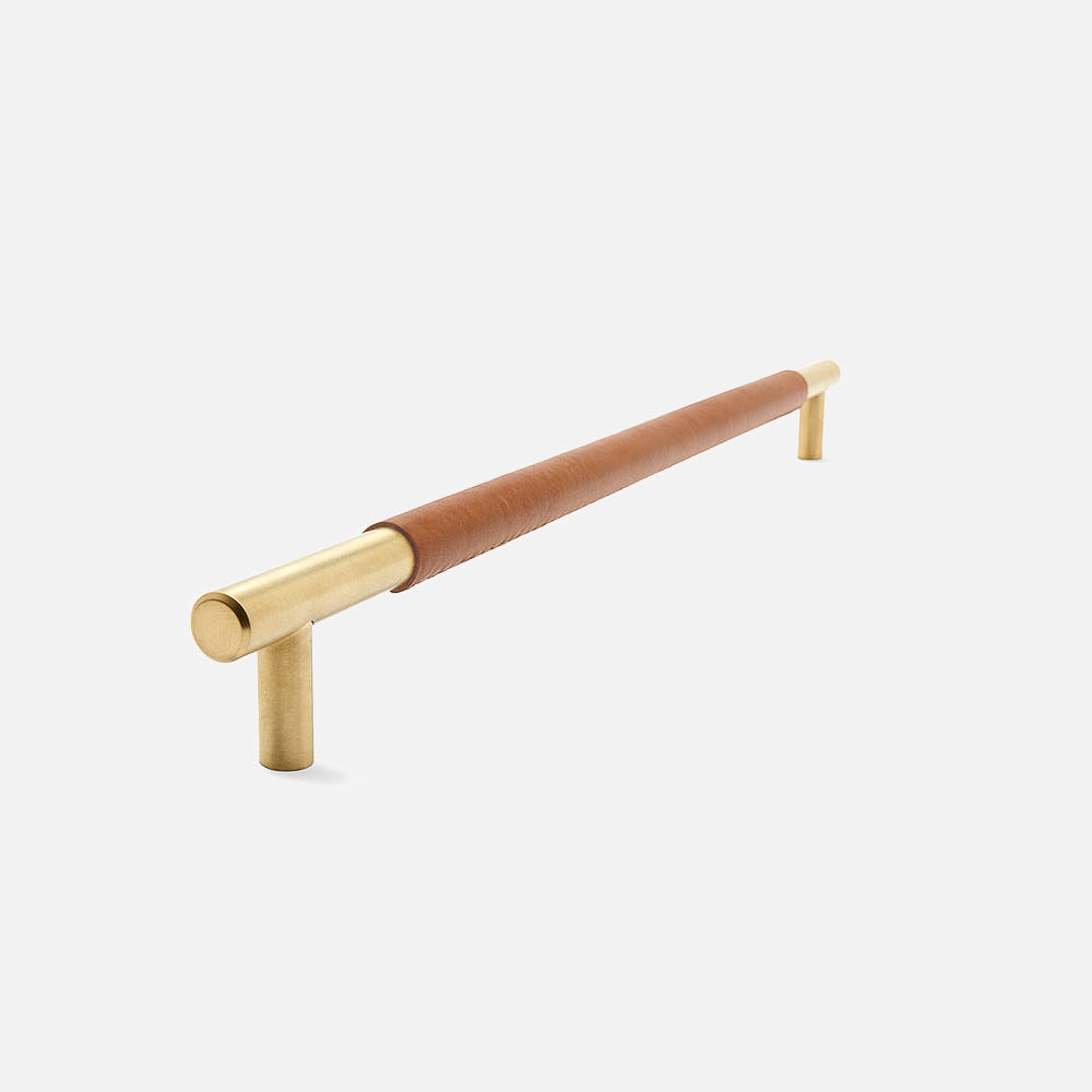 Sora Leather Wrap Handle-Brass | Saddle Brown